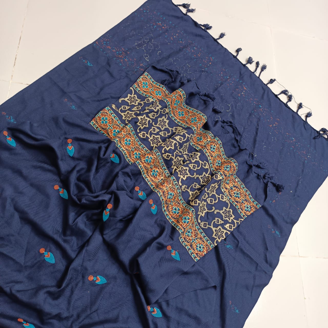 Hand Block Printed Viscose Shawl – Royel Blue
