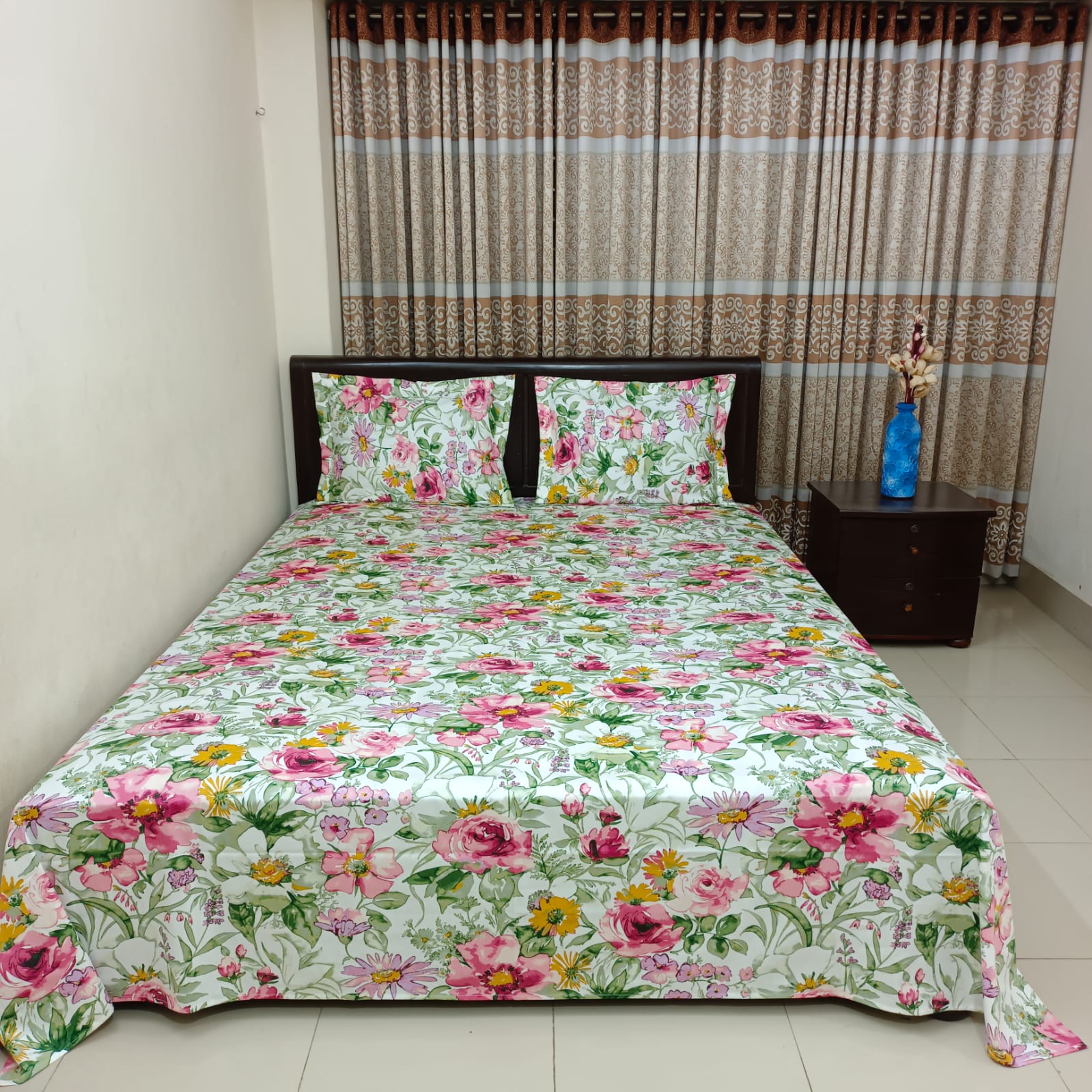 30/30 Count Luxury Exclusive Ortha Bedsheet – King Size – 3 Pecs Set – Forest Rose