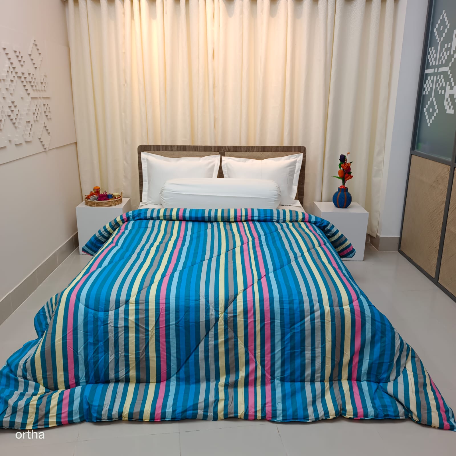 Premium Quality King Size Ortha Exclusive Comforter (85 X 90 Inch) – Stripe Blue
