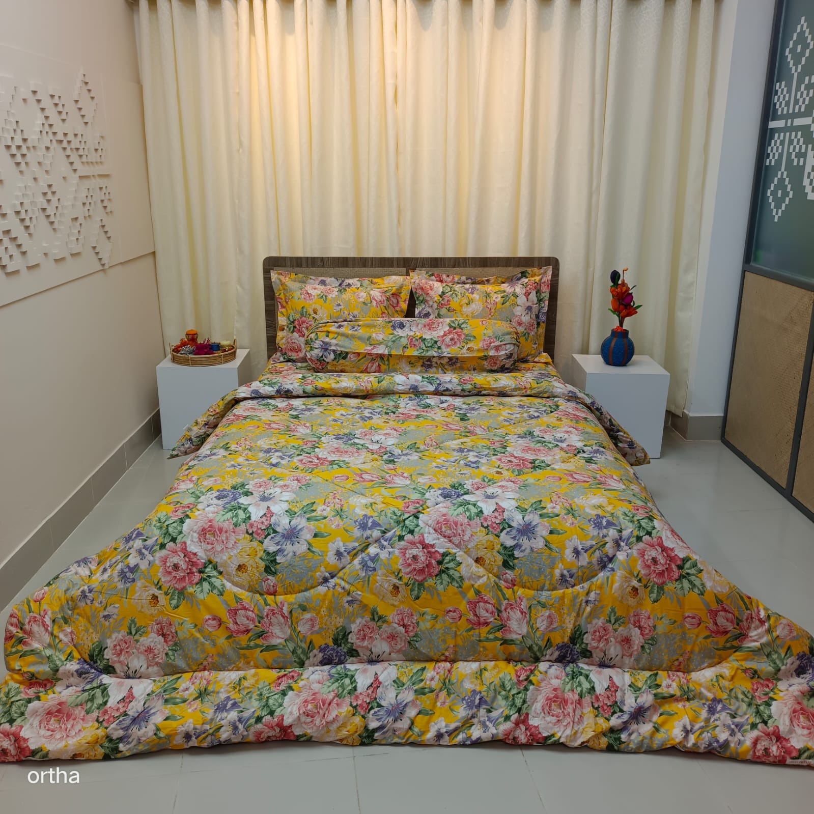 5 Pecs Ortha Luxury Couple Comforter Set (Happy Forest Mustered)