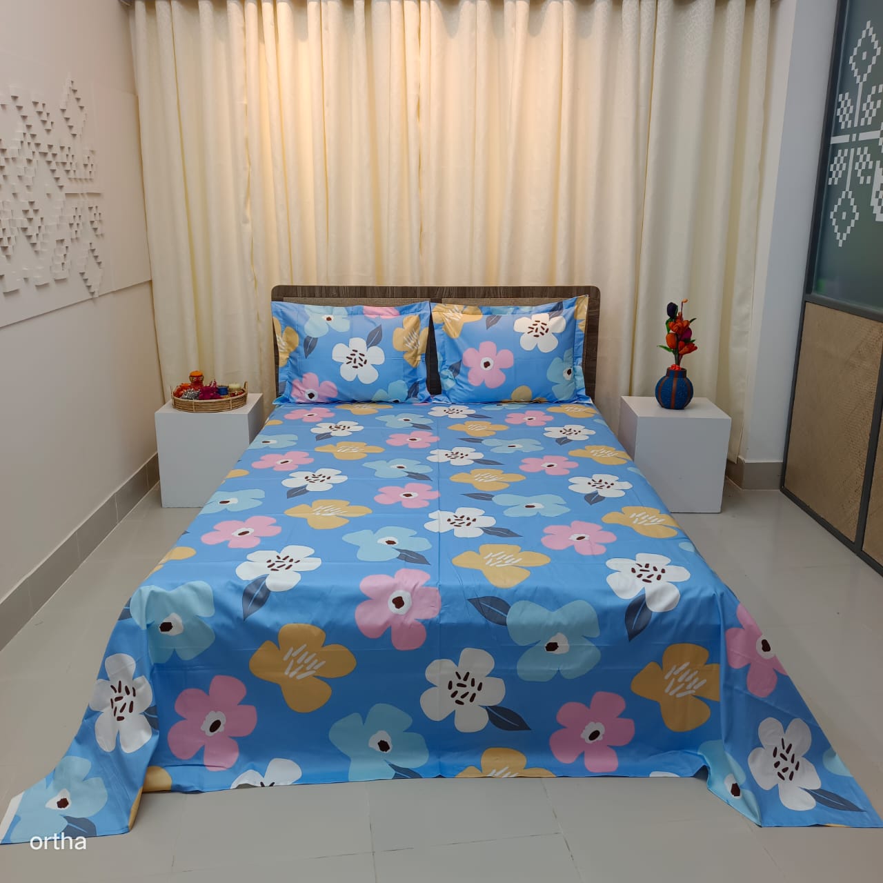 30/30 Count Luxury Exclusive Ortha Bedsheet – King Size – 3 Pecs Set – Pastel Sky