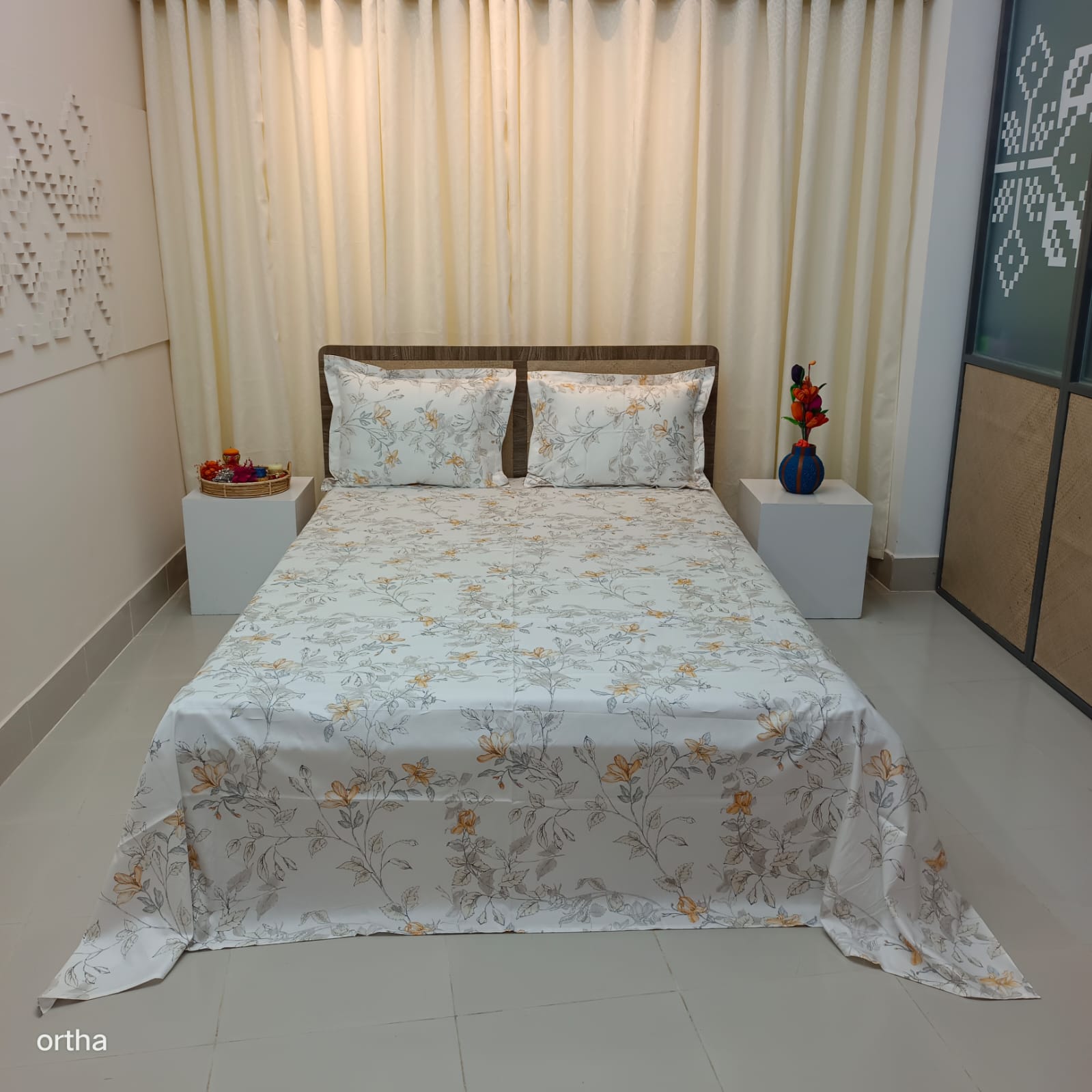 30/30 Count Luxury Exclusive Ortha Bedsheet – King Size – 3 Pecs Set – White Peace