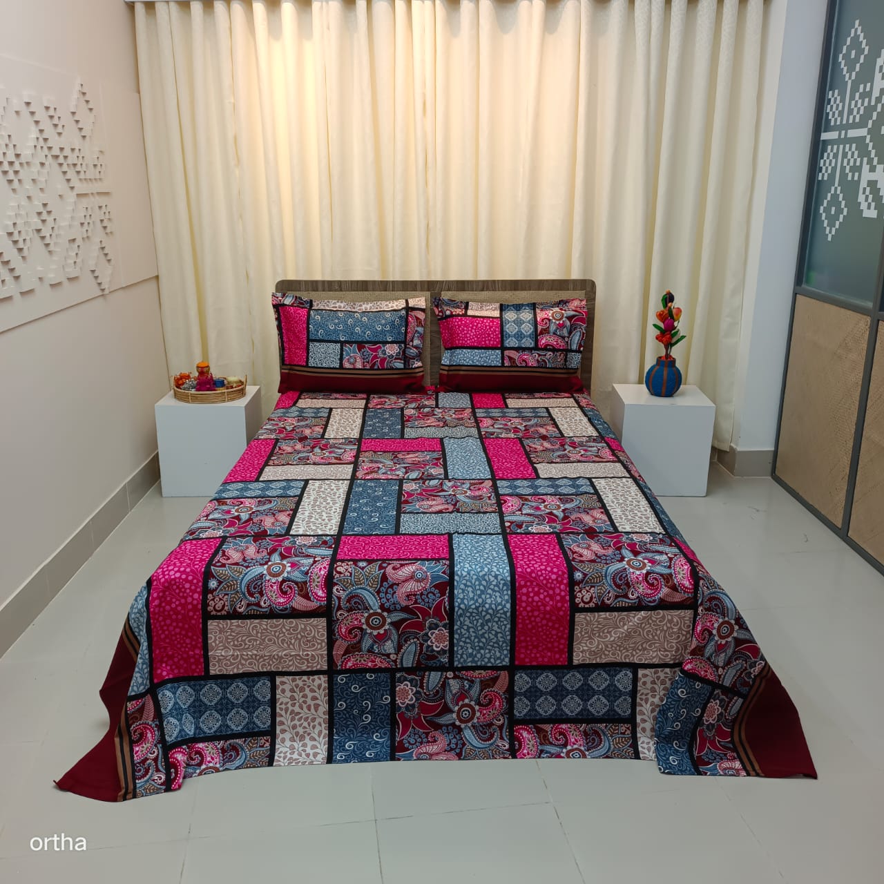 Luxury Twill Cotton Ortha Bedsheet – King Size – 3Pecs – Purple Box