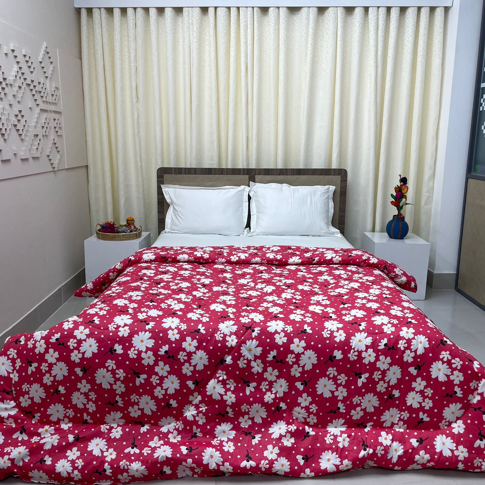 King Size Ortha Comforter (84 X 80 Inch) – Mixed Cotton – Pink Star – Shawl / Moshari Free